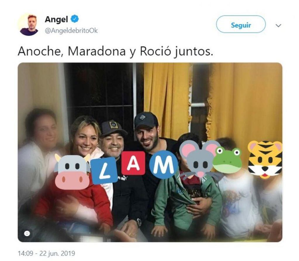 Maradona y Rocío juntos, la foto que publicó Ángel de Brito (Foto: Twitter)
