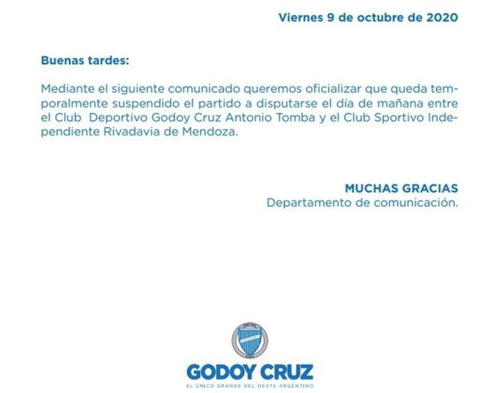 Comunicado de Godoy Cruz.
