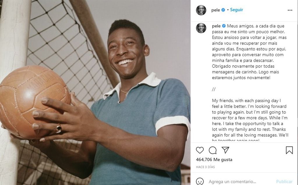 El mensaje de Pelé en Instagram.