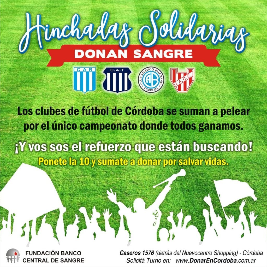 Los clubes más populares de la ciudad, juntos, en "Hinchadas Solidarias Donan Sangre"