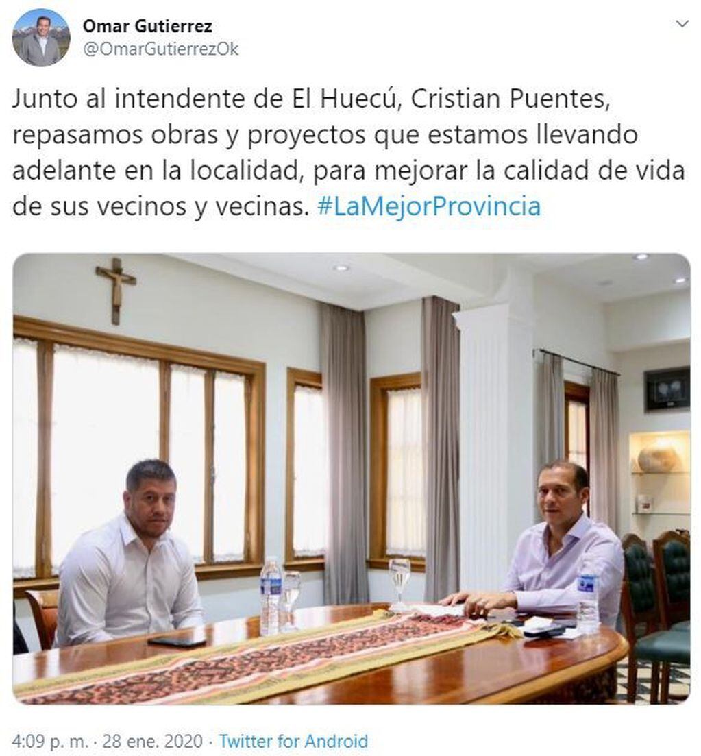 Omar Gutiérrez habló de su encuentro junto al intendente Cristian Puentes (web).