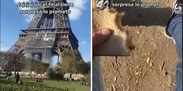 Se grabó comiendo un sandwich frente a la Torre Eiffel, pero lo que vio subiendo por su pierna lo horrorizó