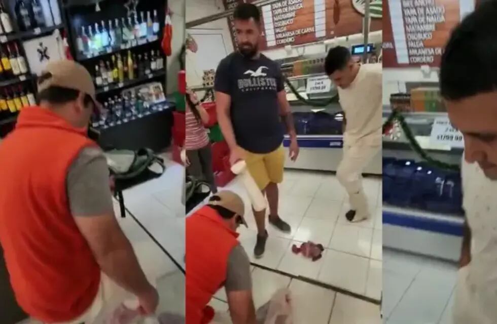 Un hombre grabó cuando los acusados se sacaban los pedazos de carne de las botas (Captura video).