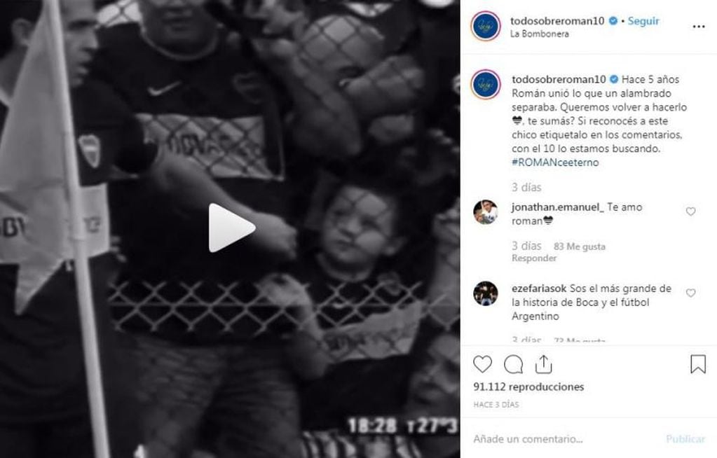 La busqueda de Riquelme en las redes (Foto: Instagram).