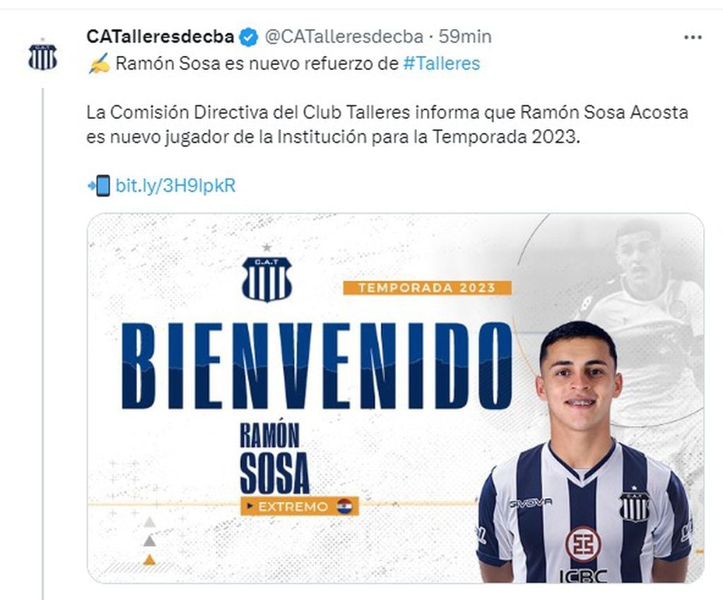 Ramón Sosa, ex Gimnasia de La Plata, jugará en Talleres.