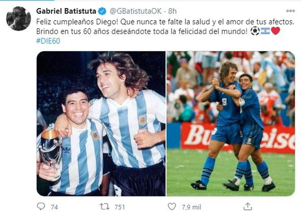 Gabriel Batistuta. (Twitter)