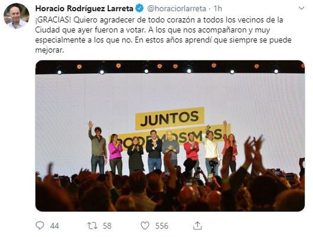 Mensaje Larreta vía Twitter por las Paso.