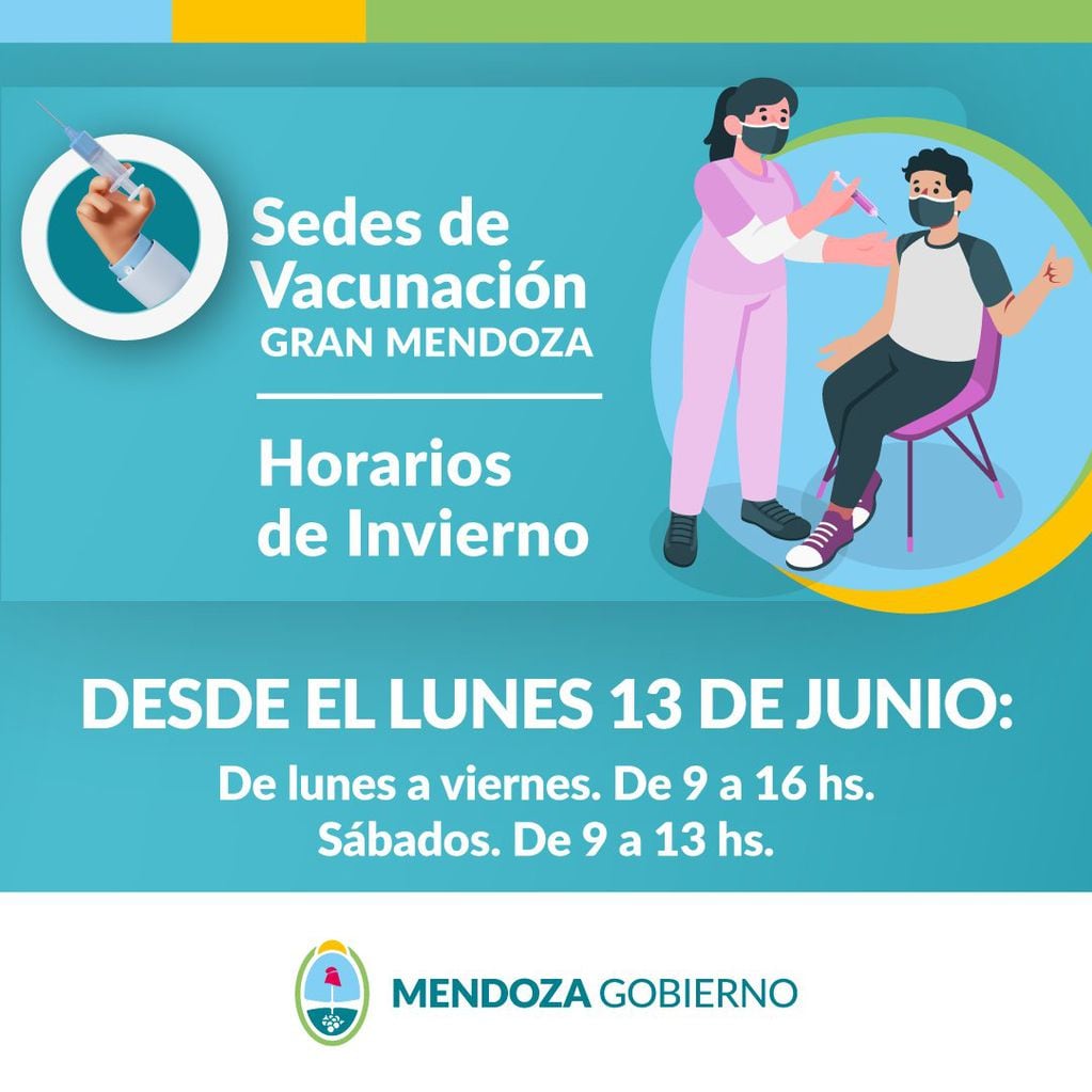Horarios vacunación en las sedes de Gran Mendoza.