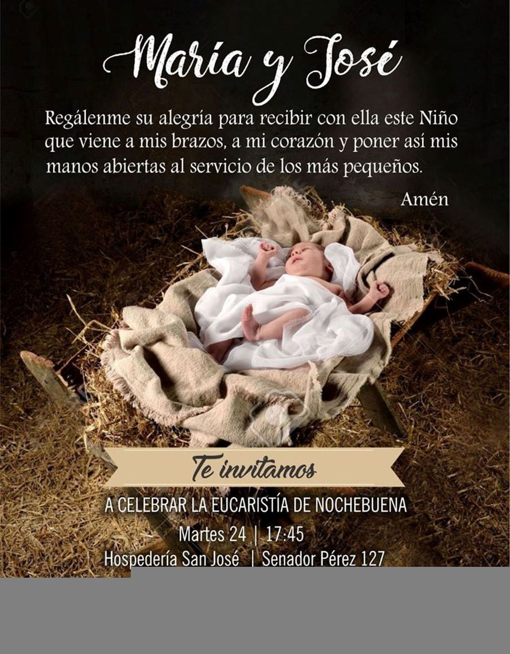 La invitación de "Manos Abiertas - Jujuy" para la misa a celebrarse este martes en la sede de avenida Senador Pérez 127, a pocos metros de la calle Independencia.