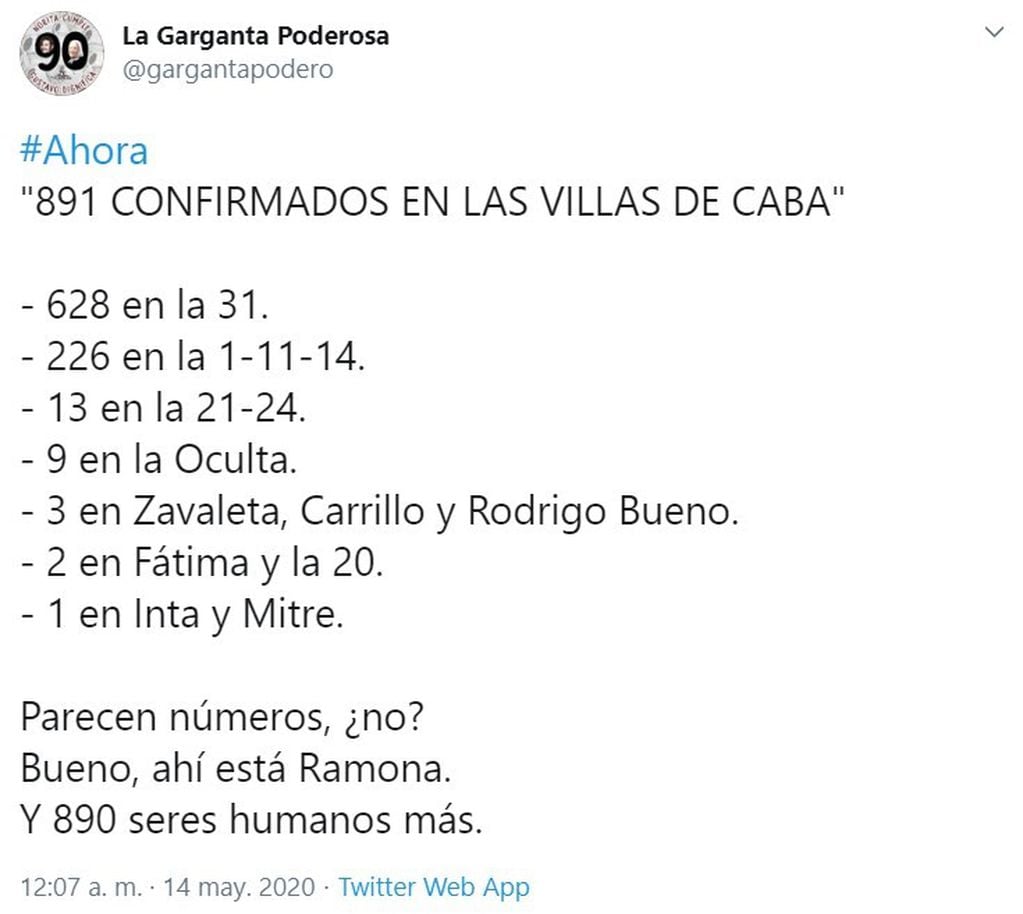 Denuncian que son 891 los casos de coronavirus en las villas de CABA (Foto: captura Twitter)