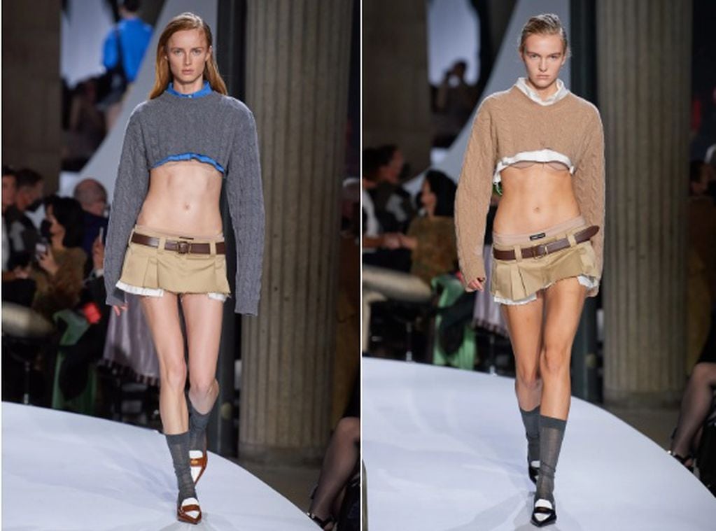 La minifalda cinturón tableada que es tendencia y se vio en las pasarelas primavera-verano 2022.