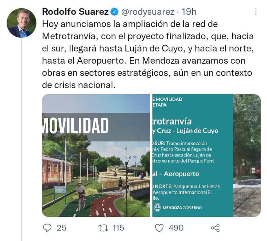 Tuit de Rodolfo Suárez.