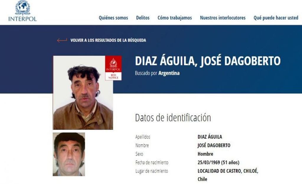 Alerta Interpol. Dagoberto Díaz Aguila, apodado "Espanta la Virgen". Principal sospechoso de la desaparición de Sofía Herrera.