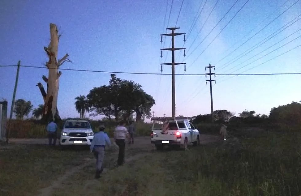 Custodia policial ante el intento de robar las líneas de energía. (Prensa Secheep)