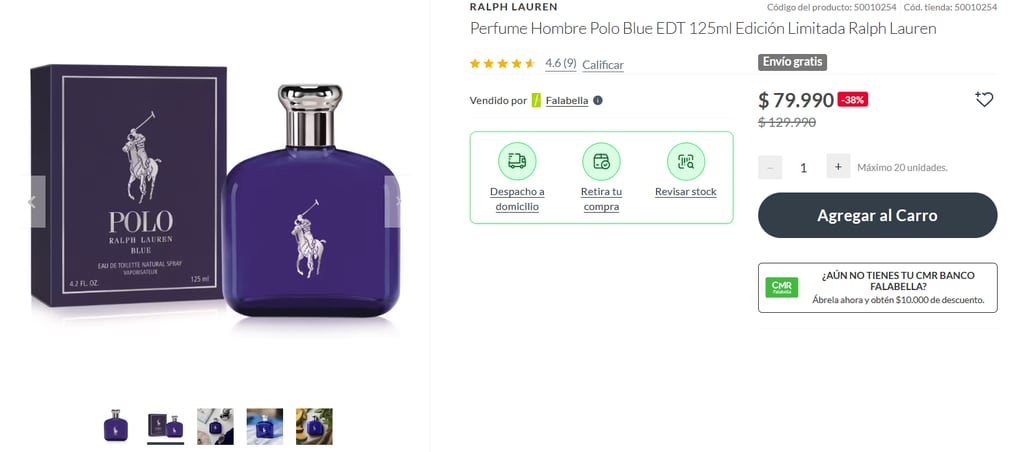 Esto es lo que vale un perfume masculino de Ralph Lauren en Chile.