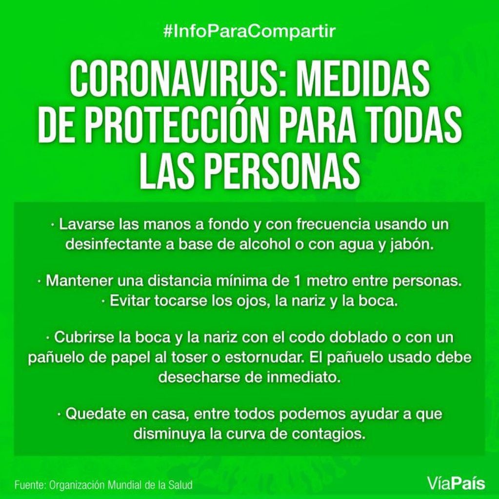 Recomendaciones para hacer frente a la pandemia de coronavirus.