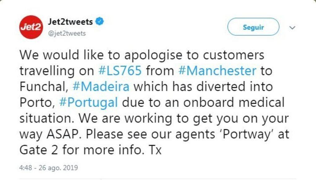 El mensaje que la firma aérea publicó en Twitter para disculparse