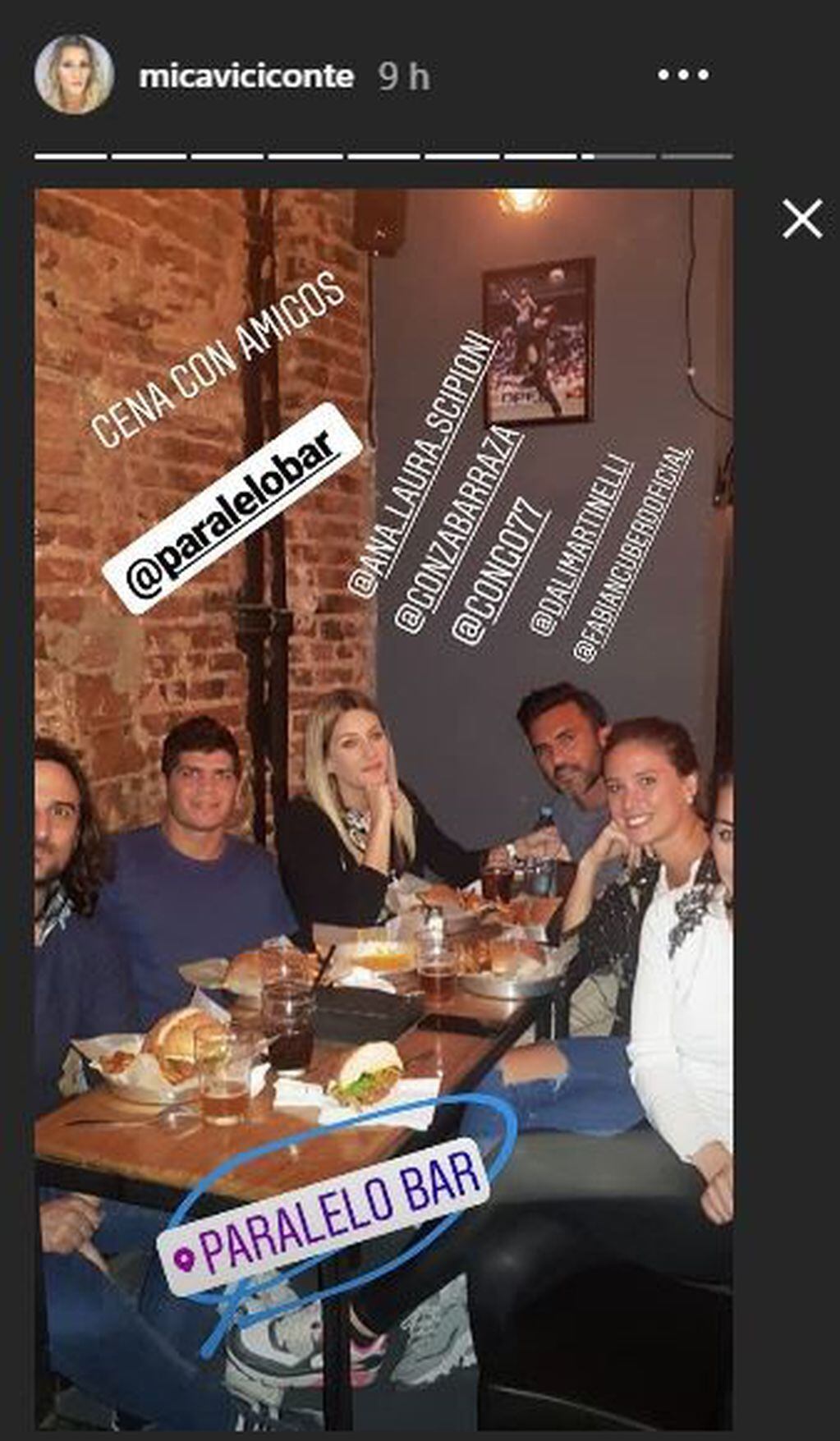 Mica Viciconte y Fabián Cubero cenaron con amigos en Palermo