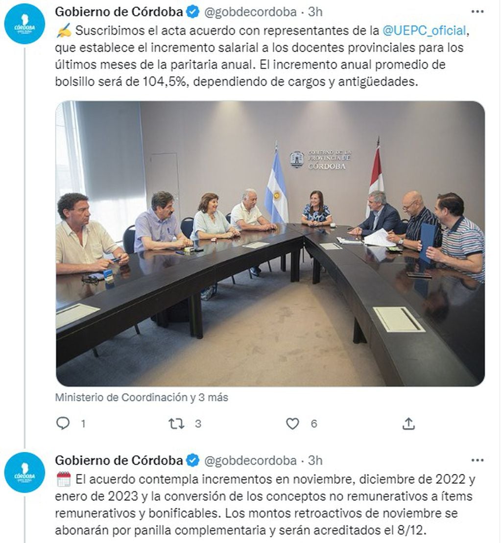 Acuerdo salarial entre el Gobierno de Córdoba y los docentes.