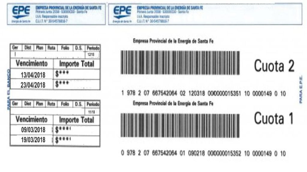 Nuevos troqueles de la factura de la Empresa Provincial de la Energía (EPE). (Prensa Gobierno de Santa Fe)