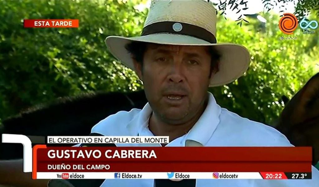 Gustavo Cabrera, propietario del campo en donde fue hallado el cuerpo en Capilla del Monte. (Foto: captura de pantalla ElDoce.tv).