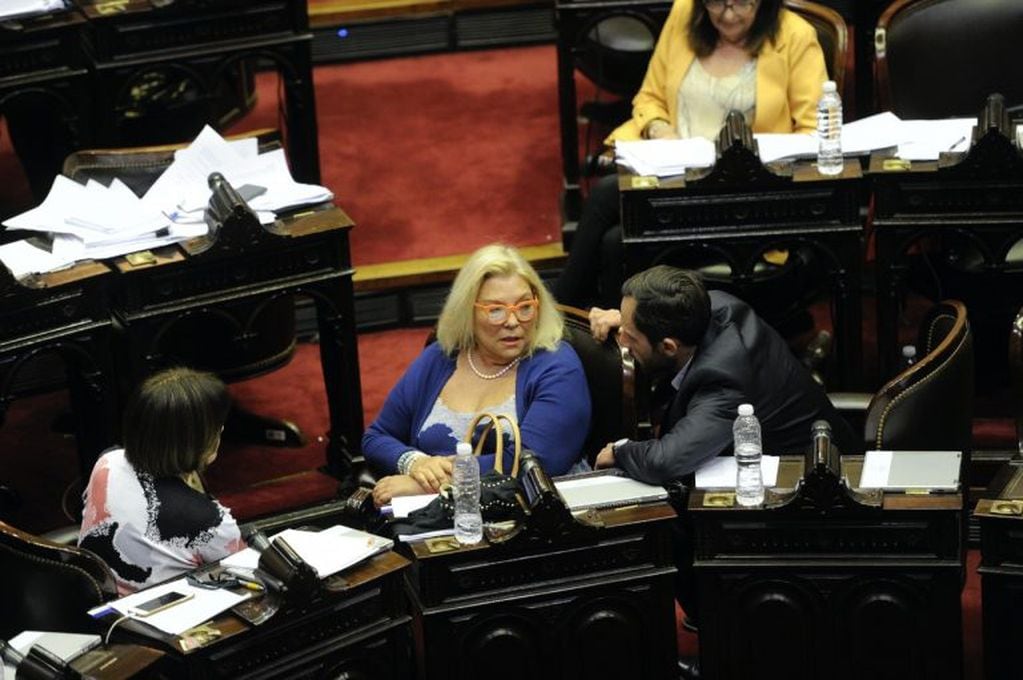 La diputada nacional Elisa Carrió, durante el debate de la ley de Emergencia Económica. (Clarín)