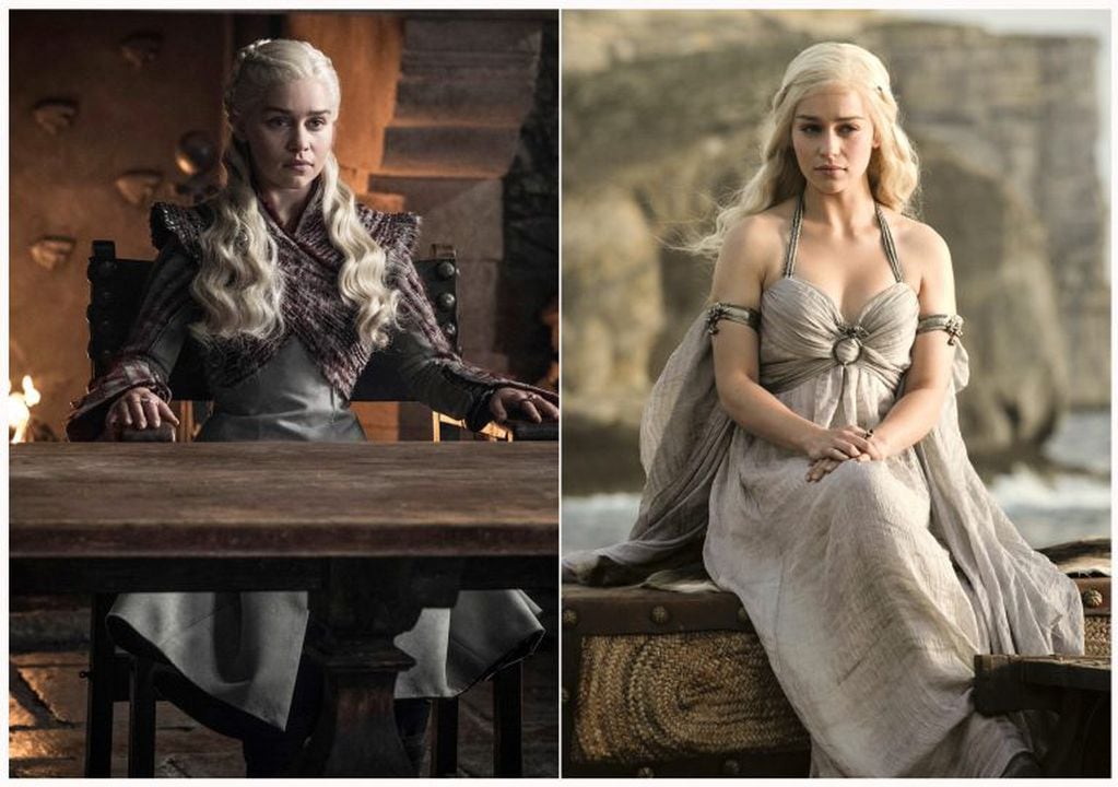 Daenerys Targaryen al principio y al final de la éxitosa serie. (HBO via AP)