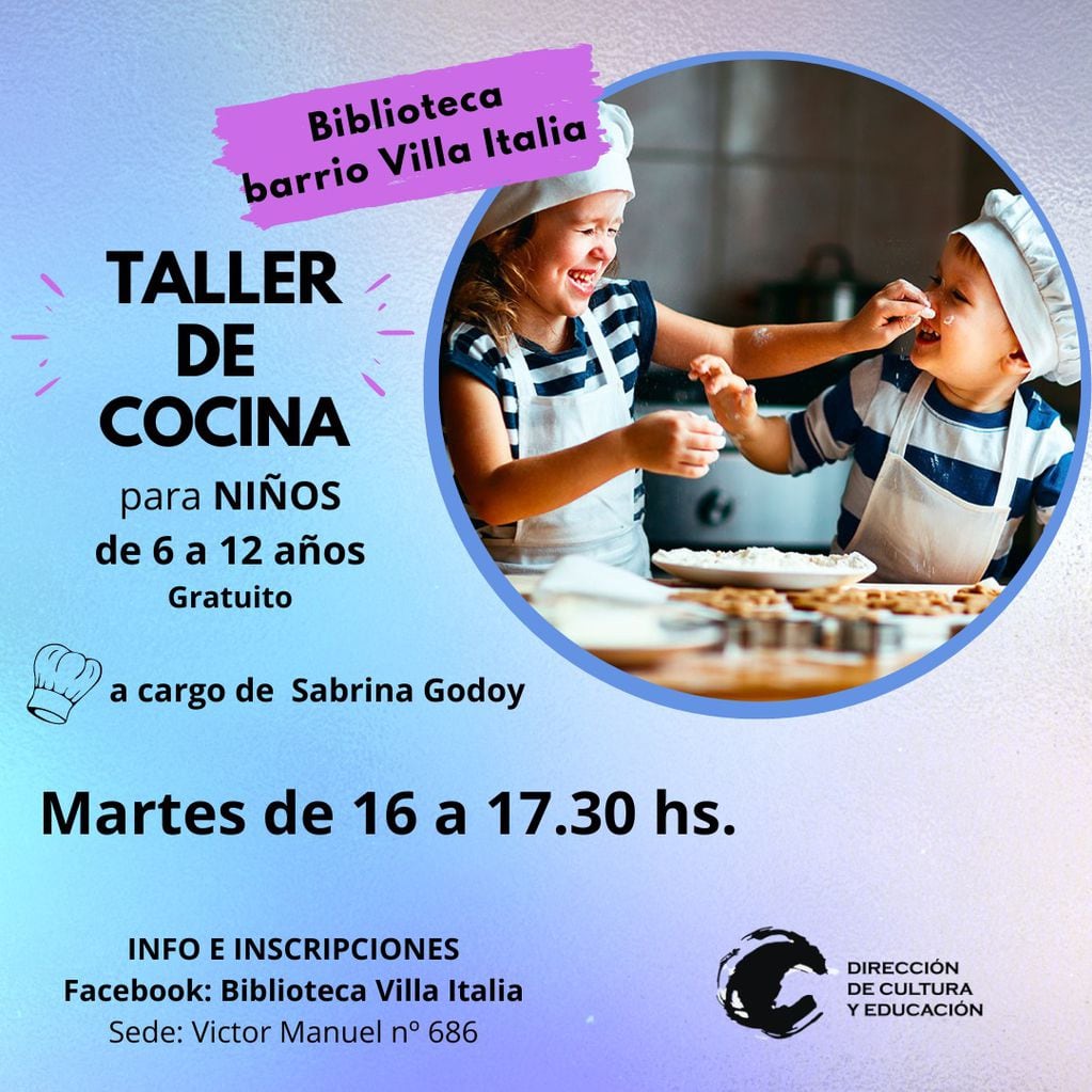 Taller gratuito de cocina para niños en la Biblioteca del Barrio Villa Italia de Tres Arroyos