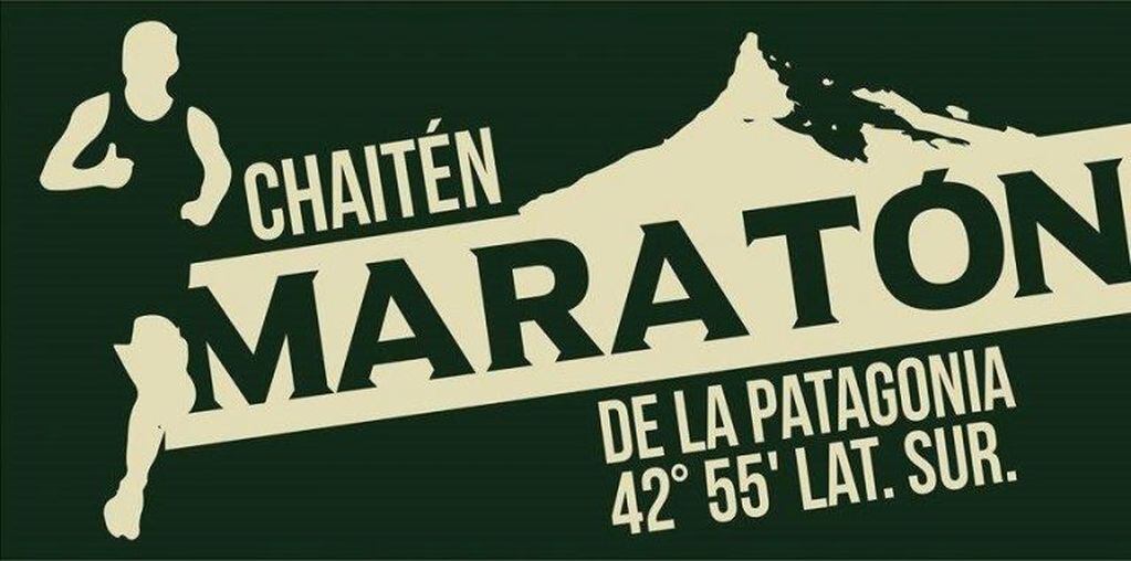 Afiche oficial de la Maratón de la Patagonia Chaitén 42°55" Latitud Sur, que se correrá en el mes de abril.