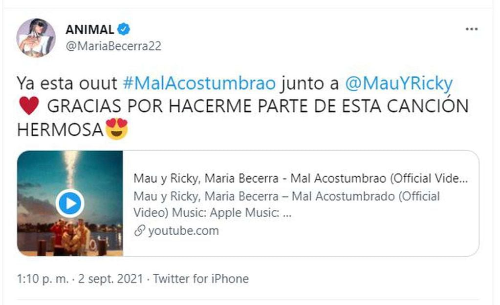 El tweet de María Becerra por el estreno de la canción