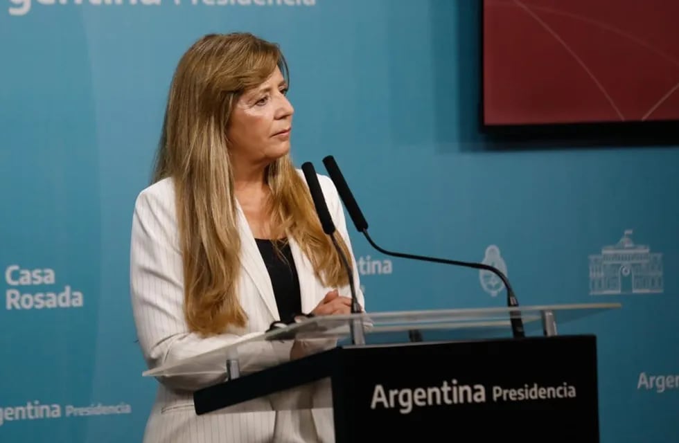 Gabriela Cerruti en la conferencia de prensa en Casa Rosada. (Presidencia)