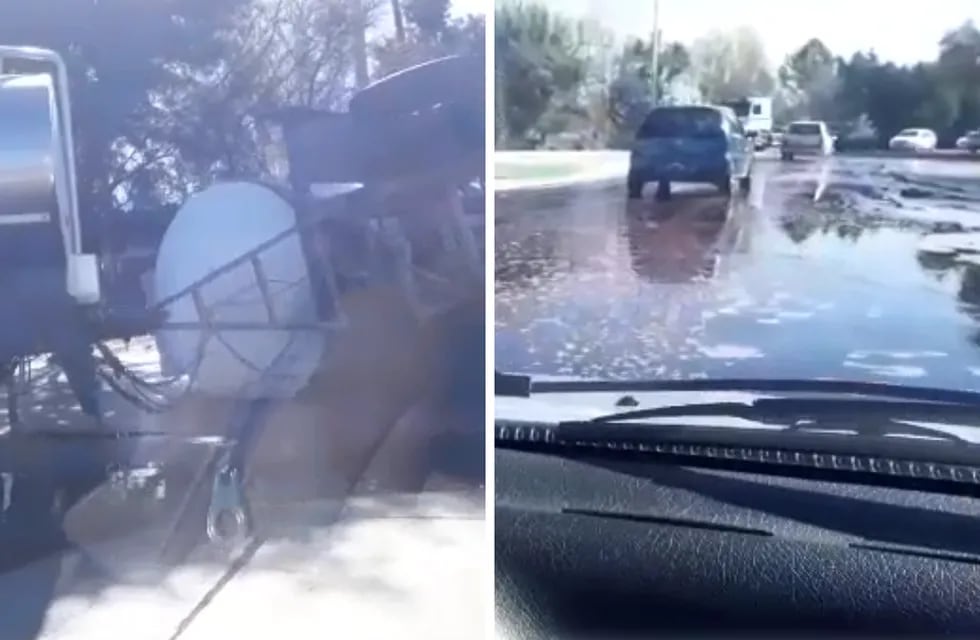 Un camión se accidentó en Junín y perdió su carga: miles de litros de vino terminaron sobre la calle.