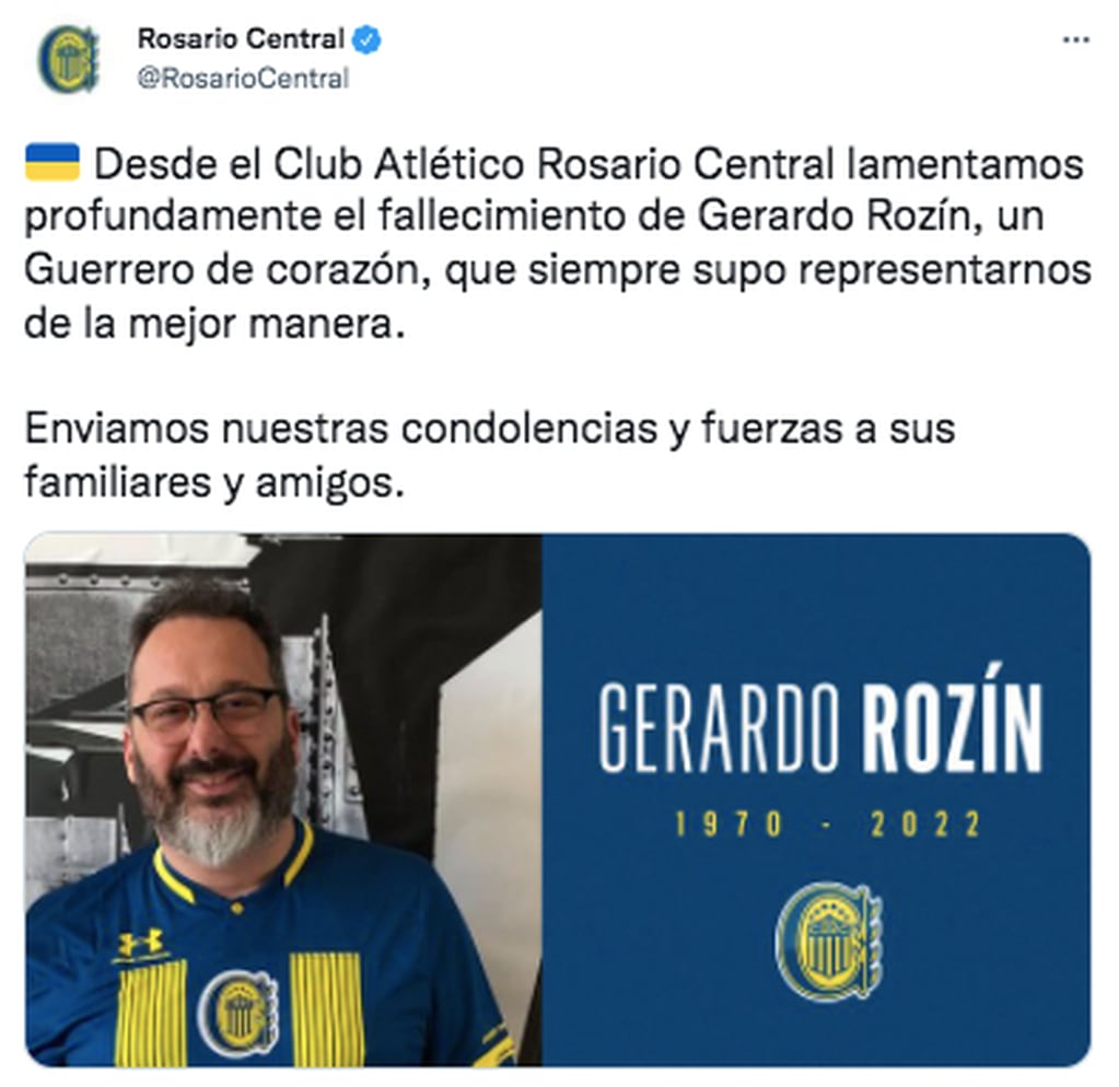 El mensaje de Rosario Central por la muerte de Gerardo Rozín, fanático canalla.