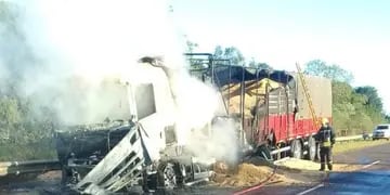 San Vicente: se incendió un camión que transportaba maíz