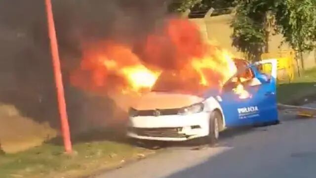 Así quedó el patrullero incendiado en Chabás