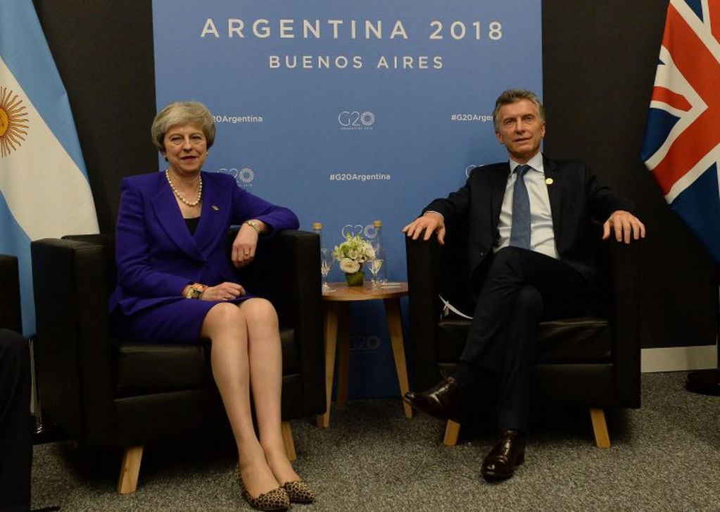 La primera ministra de Reino Unido, Theresa May, se reúne con el presidente Mauricio Macri. (Presidencia Argentina)