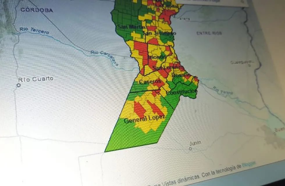 El mapa interactivo permite chequear el avance del coronavirus por localidad y departamento. (Vía Rosario)