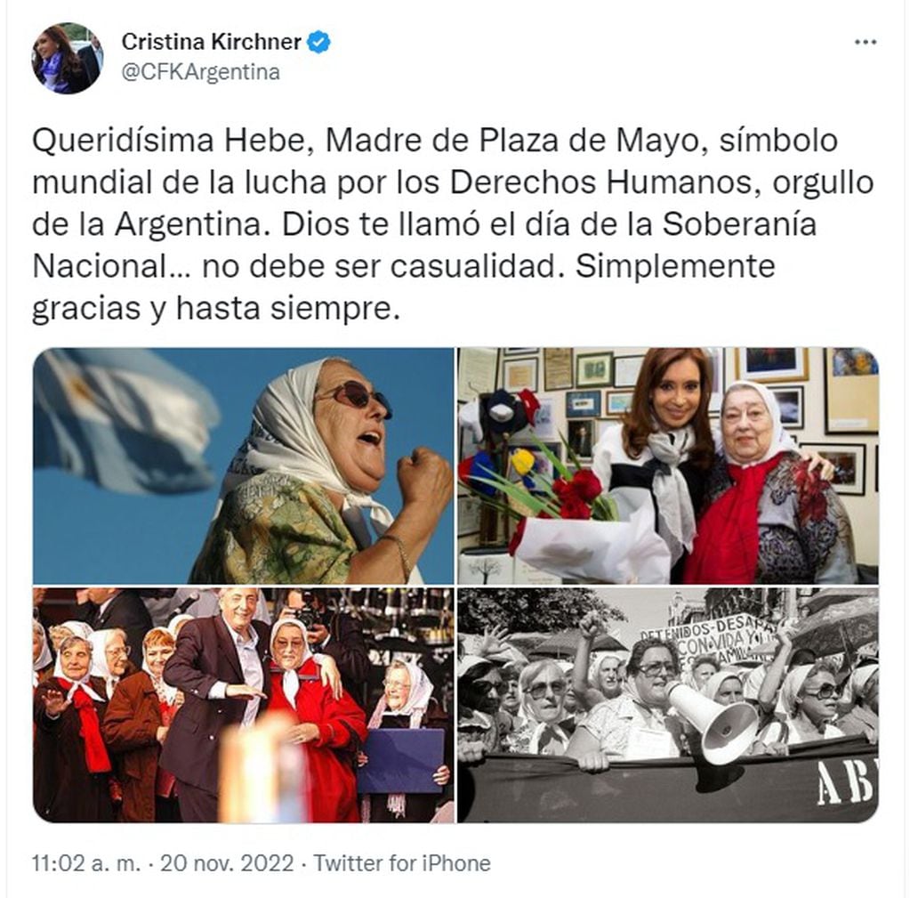 Muerte Hebe de Bonafini: las palabras de Cristina Fernández Kirchner