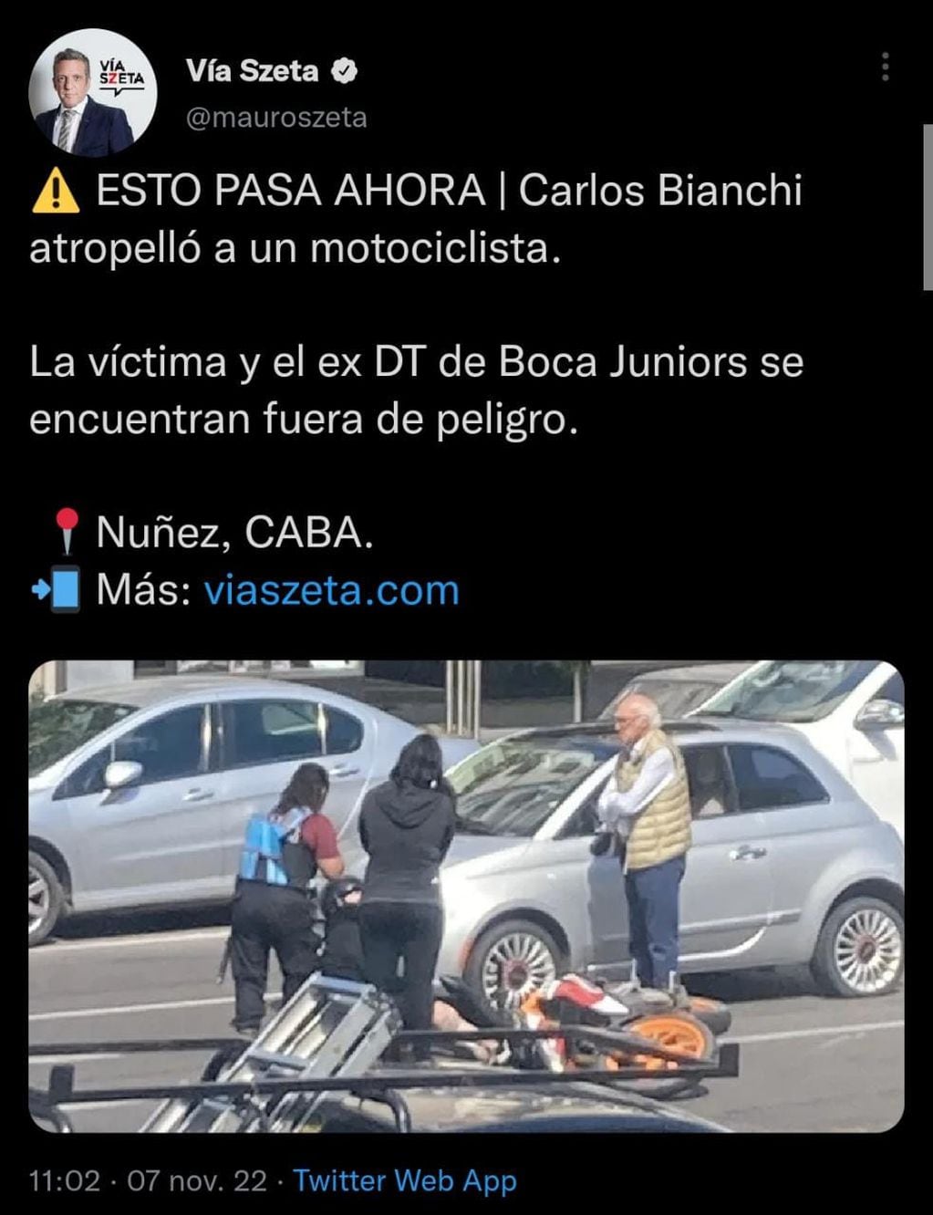 Carlos Bianchi sufrió un accidente de tránsito esta mañana.