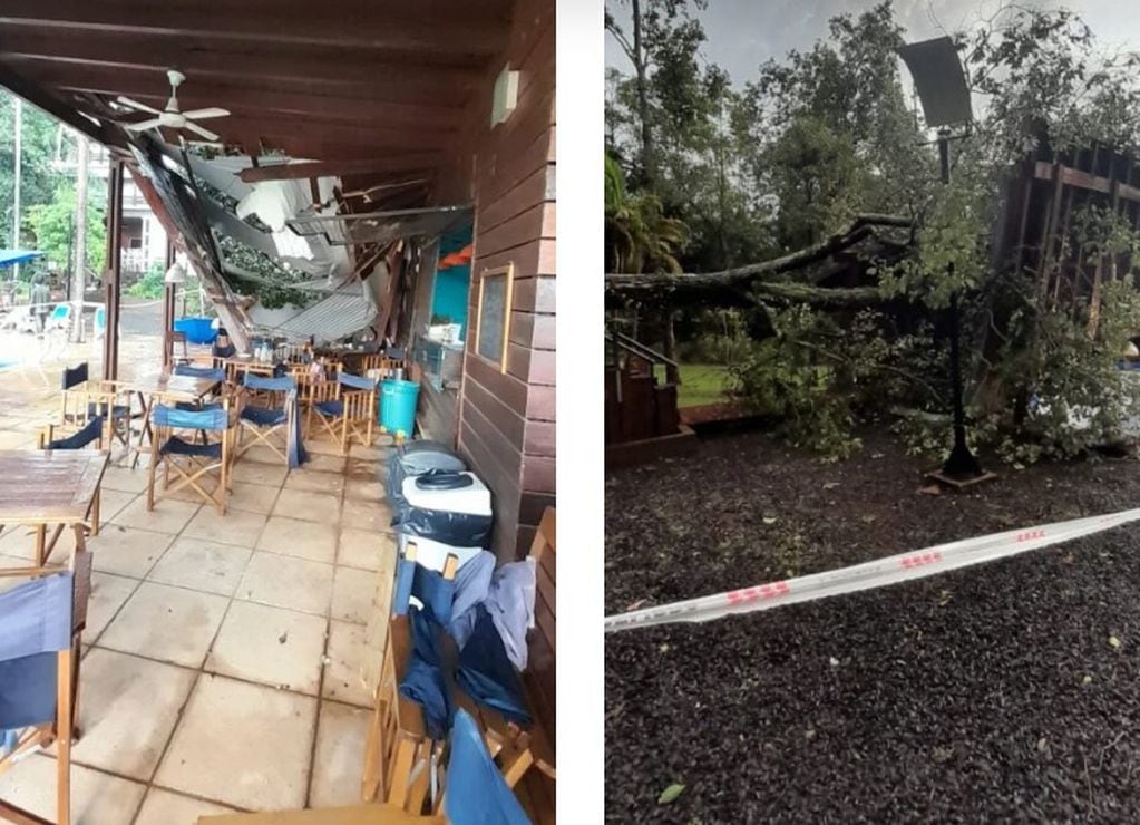 Puerto Iguazú: un árbol cayó sobre el techo de un bar y dejó a una persona herida.