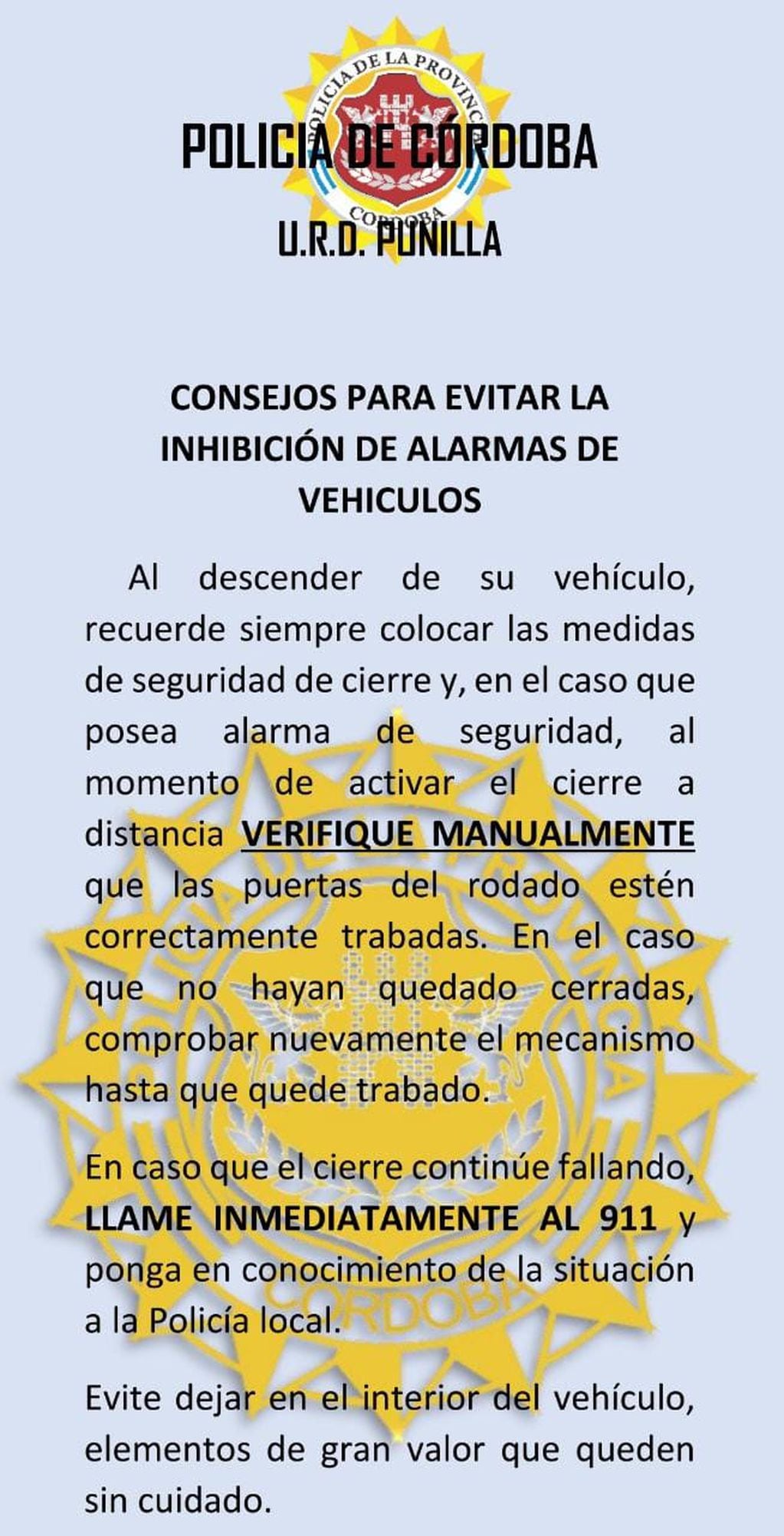 Comunicado de la Policía de Córdoba