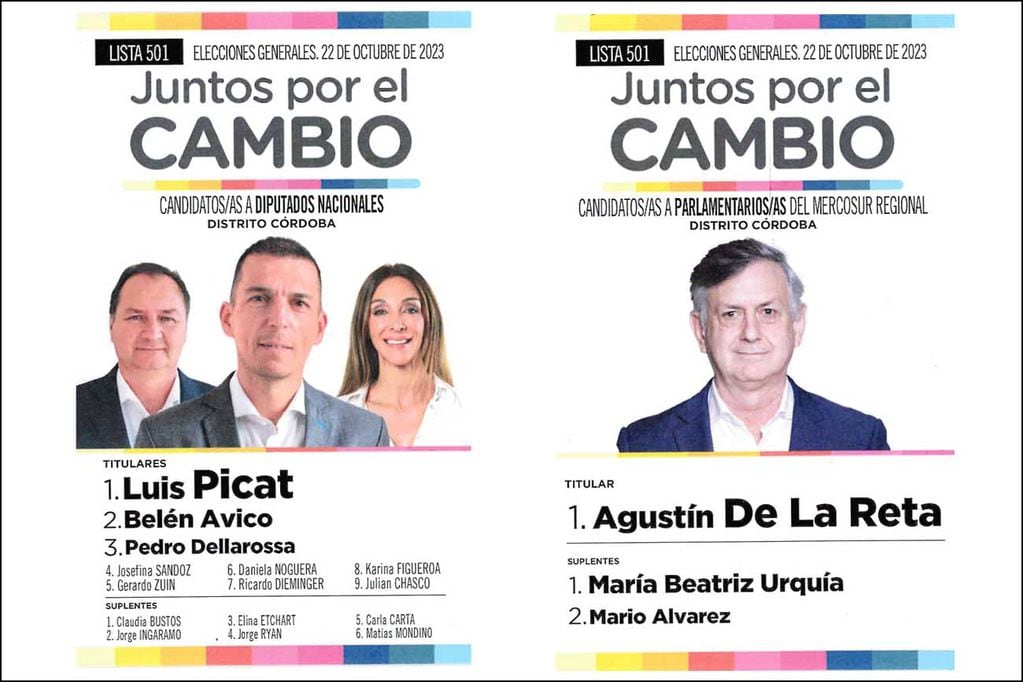 Elecciones 2023: boleta para las generales  nacionales de Juntos por el Cambio en Córdoba. (La Voz)