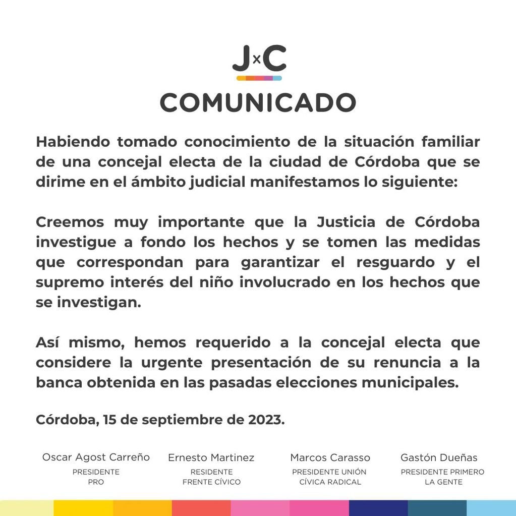 El comunicado de JxC.