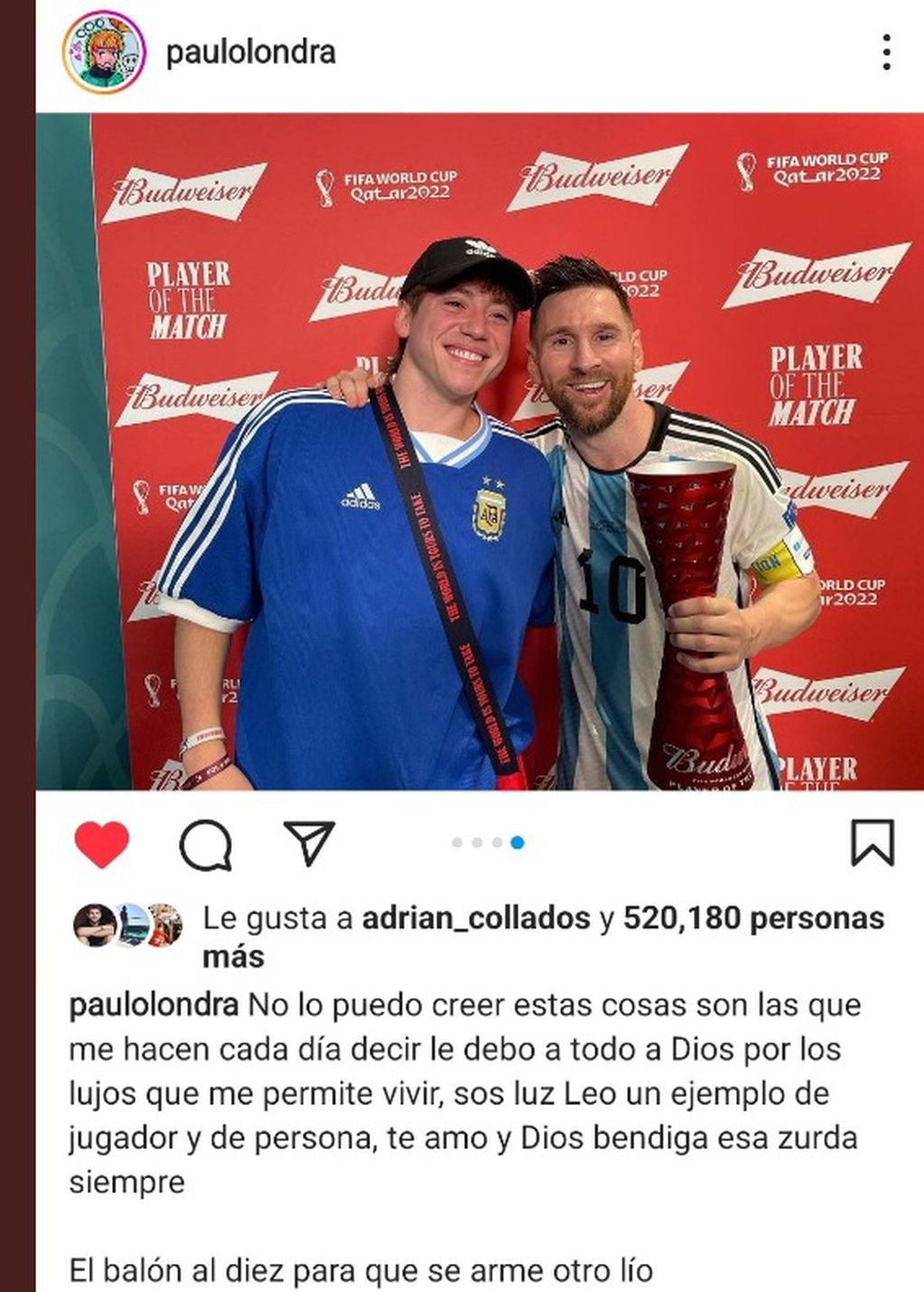 Paulo Londra se dio otro "lujo": la foto con Lio Messi.