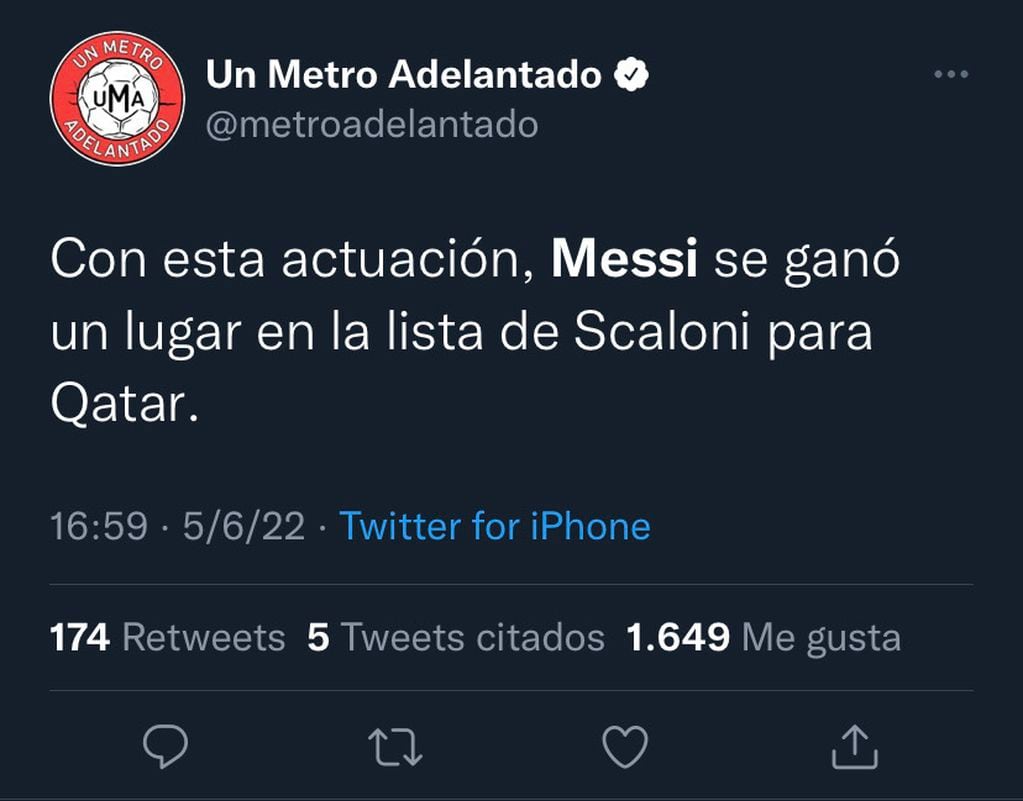 La cuenta @metroadelantado ironizó con la selección de Lionel Messi en la lista de jugadores para el Mundial de Qatar 2022.