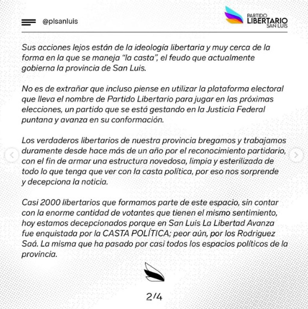 Comunicado del Partido Libertarios San Luis