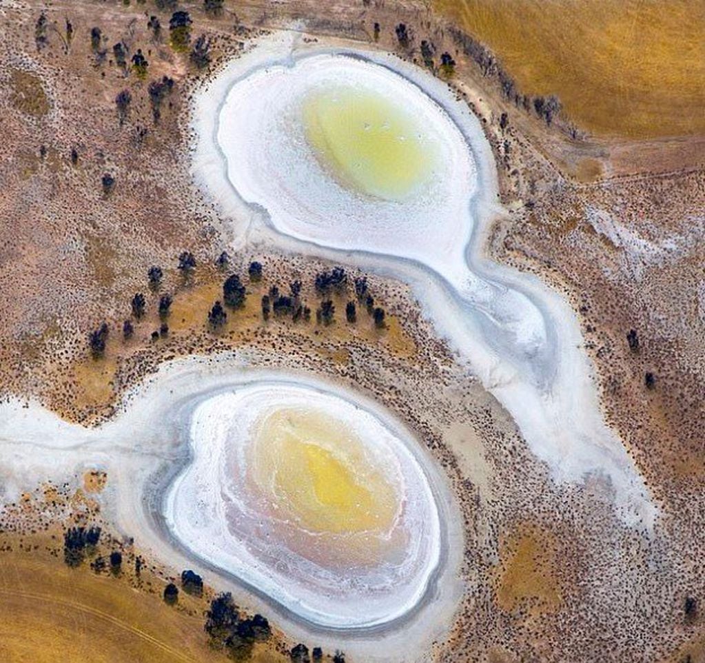 Alex Ham descubrió el parecido de un lago de Australia con dos huevos fritos