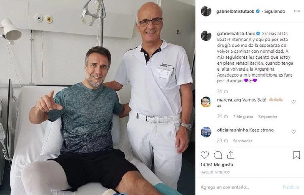 Batistuta se recupera tras su operación para volver a caminar
