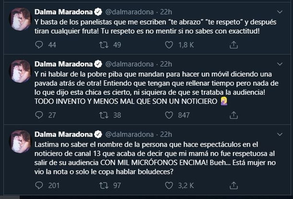 Los tuits de Dalma Maradona (Web)