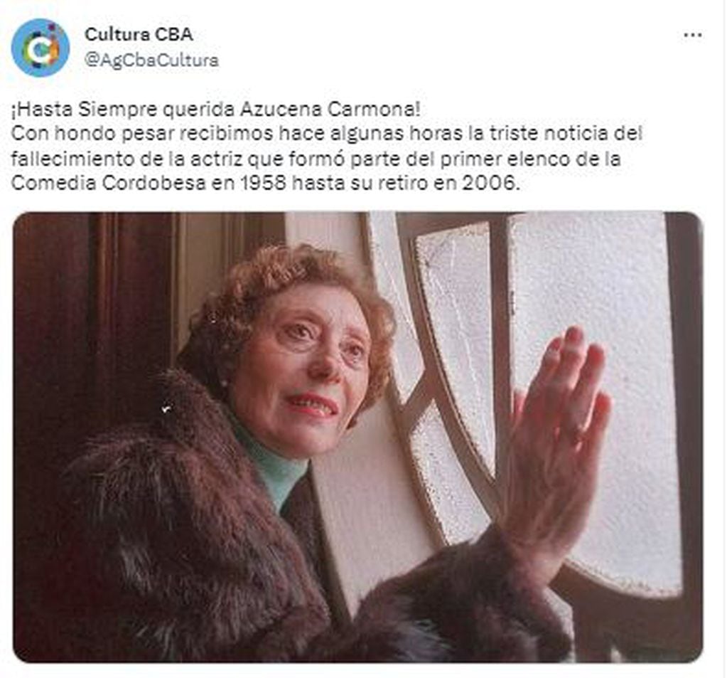 El adiós de la Agencia Córdoba Cultura Gobierno de Córdoba para Azucena Carmona.
